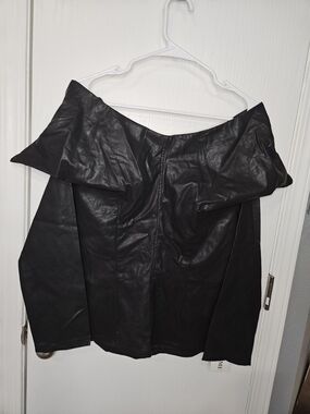 Off-Shoulder Black Faux Leather Blouse